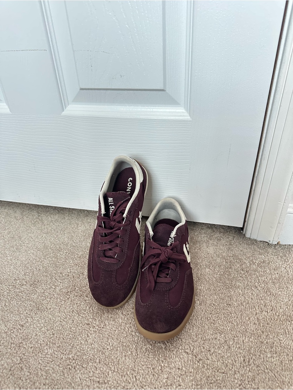 Converse Burgundy Suede Low-Top Sneakers with Cream Accents